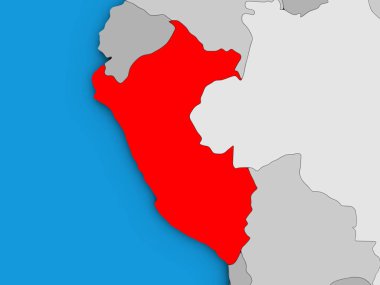 Peru mavi siyasi 3d dünya üzerinde. 3D çizim.