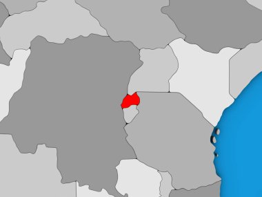 Ruanda mavi siyasi 3d dünya üzerinde. 3D çizim.