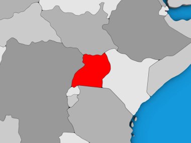 Uganda mavi siyasi 3d dünya üzerinde. 3D çizim.