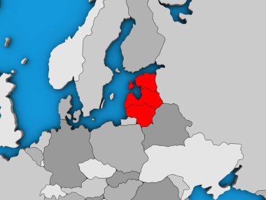 Baltık Devletleri mavi siyasi 3d dünya üzerinde. 3D çizim.