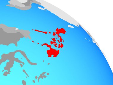 Filipinler basit mavi siyasi dünya üzerinde. 3D çizim.