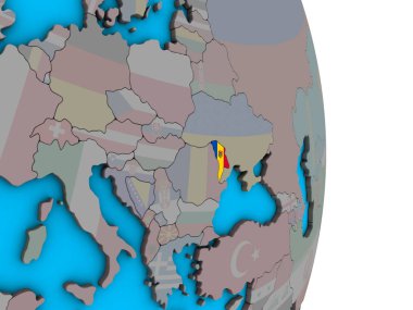 Moldova ile basit siyasi 3d dünya üzerinde katıştırılmış ulusal bayrak. 3D çizim.