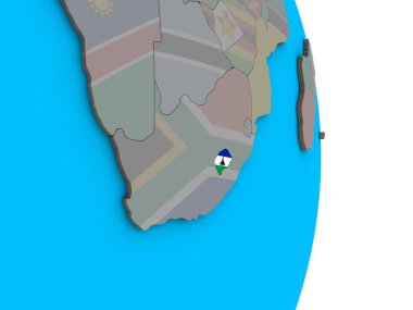 Lesotho basit siyasi 3d dünya üzerinde katıştırılmış ulusal bayrak ile. 3D çizim.