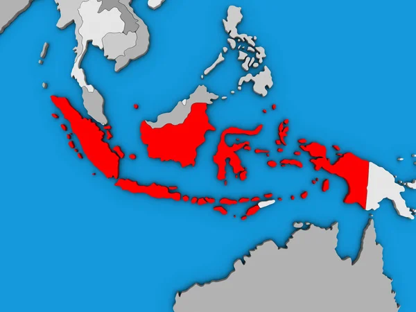 印度尼西亚在蓝色政治3D — 图库照片