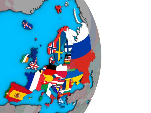 Европа Встроенными Национальными Флагами Простом Политическом Глобусе Иллюстрация — стоковое фото