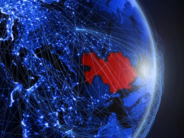 Kasachstan Auf Dem Blauen Digitalen Planeten Erde Mit Netzwerk Konzept — Stockfoto