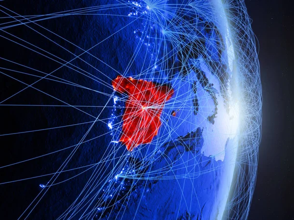 Spanien Blå Digital Planeten Jorden Med Nätverk Begreppet Connectivity Resor — Stockfoto