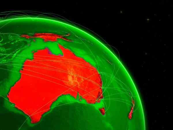 Australia Green Earth Space Networks Concept Intercontinental Air Traffic Telecommunications — Stock Photo, Image