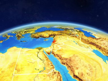 Lübnan Planet Earth ile ülke sınırları ve son derece detaylı gezegenin yüzeyi ve bulutlar. 3D çizim. Nasa tarafından döşenmiş bu görüntü unsurları.