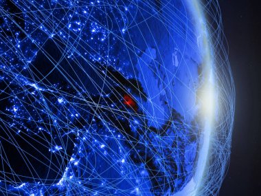 Ermenistan mavi dijital Planet Earth ile ağ. Bağlantı, seyahat ve iletişim kavramı. 3D çizim. Nasa tarafından döşenmiş bu görüntü unsurları.