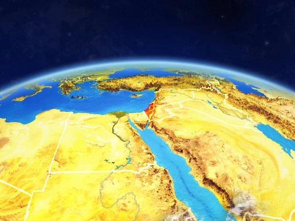 stock image Israel on planet Earth with country borders and highly detailed planet surface and clouds. 3D illustration. Elements of this image furnished by NASA.