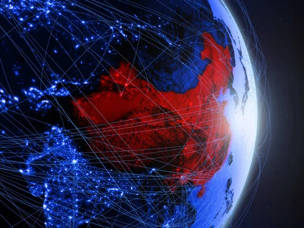 China Auf Dem Blauen Digitalen Planeten Erde Mit Netzwerk Konzept — Stockfoto
