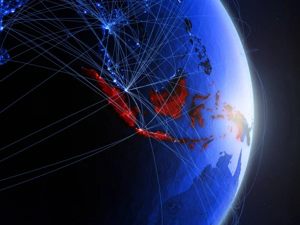 Indonesien Blå Digital Planeten Jorden Med Nätverk Begreppet Connectivity Resor — Stockfoto
