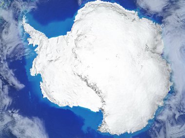 Antarktika gerçekçi modeli bir çok ayrıntılı gezegenin yüzey ve bulutlar Dünya gezegeni uzaydan. 3D çizim. Nasa tarafından döşenmiş bu görüntü unsurları.