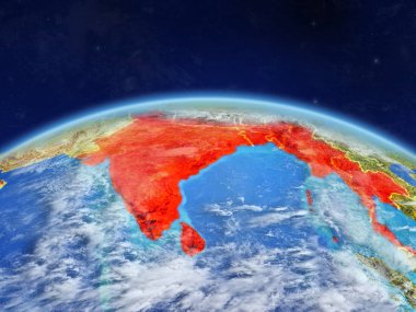 Bimstec üye devletler Planet Earth ile ülke sınırları ve son derece detaylı gezegenin yüzeyi ve bulutlar. 3D çizim. Nasa tarafından döşenmiş bu görüntü unsurları.