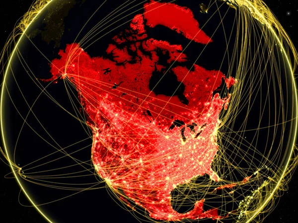 Kuzey Amerika Hava Trafiği Veya Telekomünikasyon Gösteren Ağları Ile Uzayda — Stok fotoğraf
