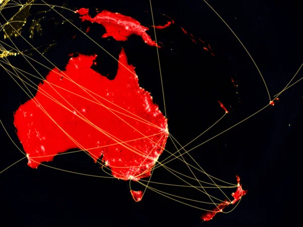 Австралия Темной Земле Космосе Сетями Представляющими Воздушный Трафик Телекоммуникации Иллюстрация — стоковое фото
