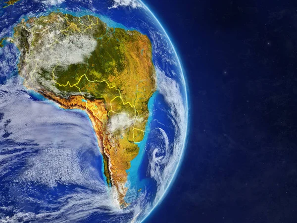 América Sul Planeta Terra Com Fronteiras País Superfície Altamente Detalhada — Fotografia de Stock