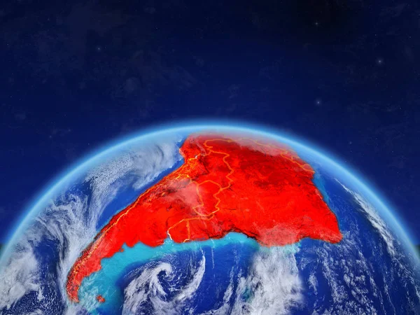 Sydamerika Planeten Jorden Med Landsgränser Och Mycket Detaljerade Planeten Ytan — Stockfoto