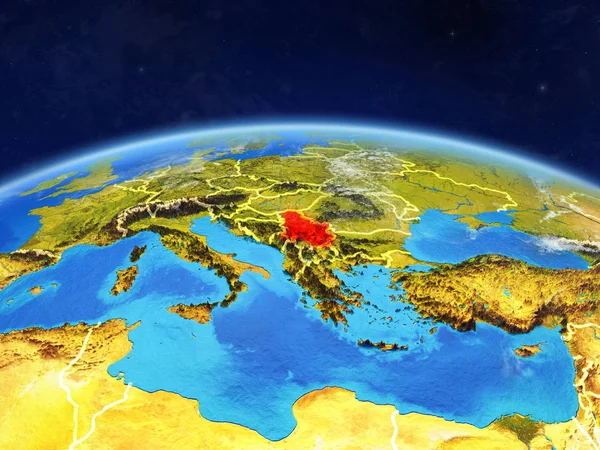 Serbia Auf Dem Planeten Erde Mit Ländergrenzen Und Sehr Detaillierter — Stockfoto