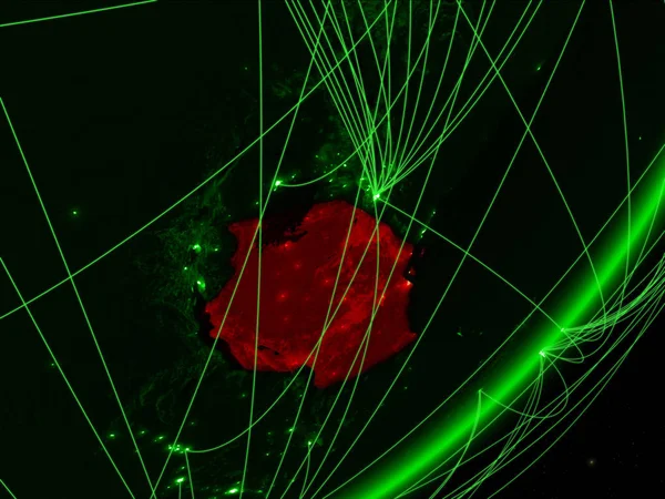 Tansania Auf Grünem Modell Des Planeten Erde Mit Nächtlichem Netzwerk — Stockfoto