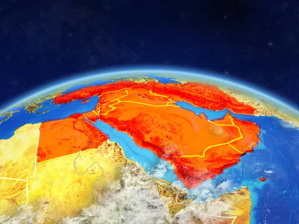 Midden Oosten Gedetailleerde Planeet Aarde Met Landsgrenzen Zeer Oppervlak Van — Stockfoto