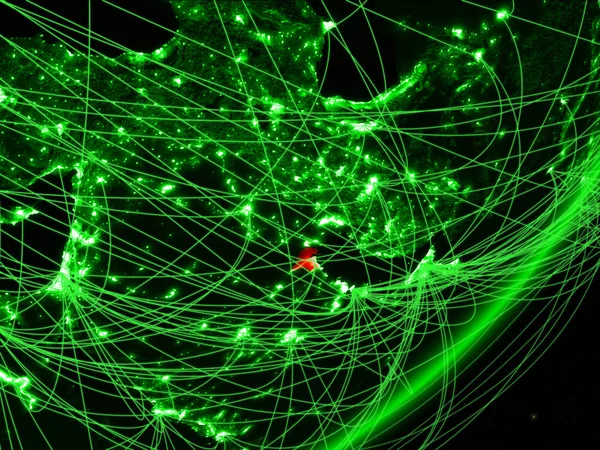 Kuwait Grön Modell Planeten Jorden Med Nätverket Natten Begreppet Grön — Stockfoto