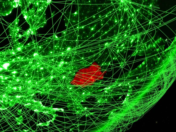 Rumänien Grön Modell Planeten Jorden Med Nätverket Natten Begreppet Grön — Stockfoto