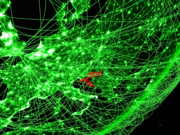 Croatia on green model of planet Earth with network at night. Concept of green technology, communication and travel. 3D illustration. Elements of this image furnished by NASA.