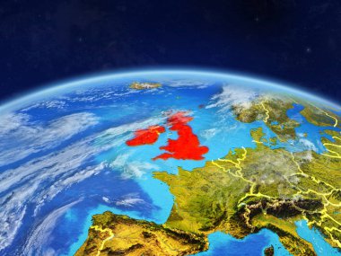 Britanya Adaları Planet Earth ile ülke sınırları ve son derece detaylı gezegenin yüzeyi ve bulutlar. 3D çizim. Nasa tarafından döşenmiş bu görüntü unsurları.