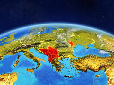 CEFTA ülkeler Planet Earth ile ülke sınırları ve son derece detaylı gezegenin yüzeyi ve bulutlar. 3D çizim. Nasa tarafından döşenmiş bu görüntü unsurları.
