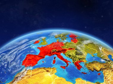 Avro bölgesi ülkelerinin Planet Earth ile ülke sınırları ve son derece detaylı gezegenin yüzeyi ve bulutlar. 3D çizim. Nasa tarafından döşenmiş bu görüntü unsurları.