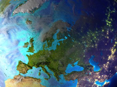 Avrupa dünyanın uzaydan görünüşünü. 3D çizim. Nasa tarafından döşenmiş bu görüntü unsurları.