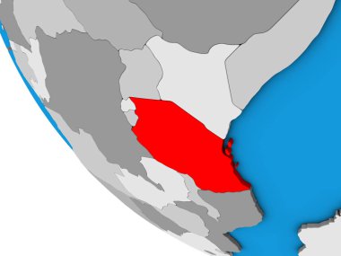 Tanzanya basit 3d dünya üzerinde. 3D çizim.