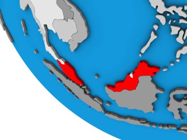 Malezya basit 3d dünya üzerinde. 3D çizim.