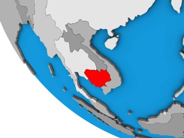 Kamboçya basit 3d dünya üzerinde. 3D çizim.