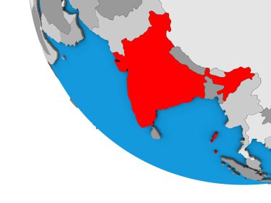 Hindistan basit 3d dünya üzerinde. 3D çizim.