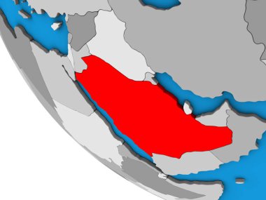 Suudi Arabistan basit 3d dünya üzerinde. 3D çizim.