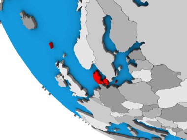 Danimarka basit 3d dünya üzerinde. 3D çizim.