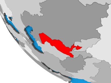 Özbekistan basit 3d dünya üzerinde. 3D çizim.