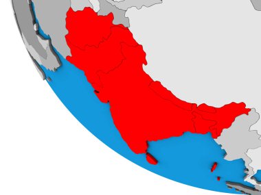 Güney Asya basit 3d dünya üzerinde. 3D çizim.