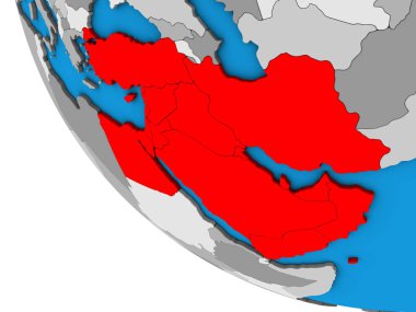 Orta Doğu basit 3d dünya üzerinde. 3D çizim.