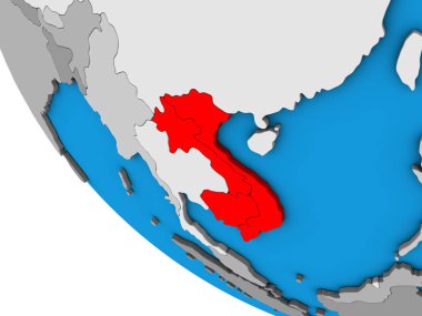 Indochina basit 3d dünya üzerinde. 3D çizim.