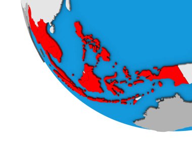 ASEAN ülkeleri basit 3d dünya üzerinde. 3D çizim.