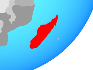 Madagaskar mavi siyasi dünya üzerinde. 3D çizim.