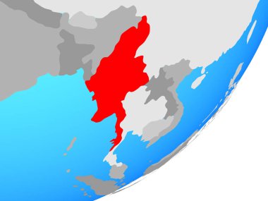 Myanmar mavi siyasi dünya üzerinde. 3D çizim.