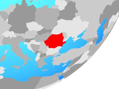 Romanya mavi siyasi dünya üzerinde. 3D çizim.