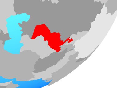 Özbekistan mavi siyasi dünya üzerinde. 3D çizim.