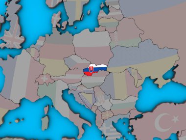 Slovakya ile katıştırılmış ulusal bayrak mavi siyasi 3d dünya üzerinde. 3D çizim.