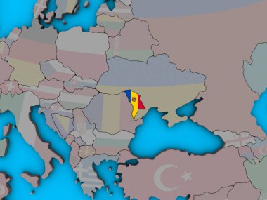 Moldova ile katıştırılmış ulusal bayrak mavi siyasi 3d dünya üzerinde. 3D çizim.